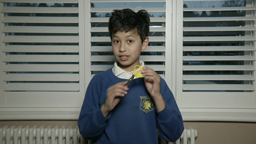 River and his school supplies