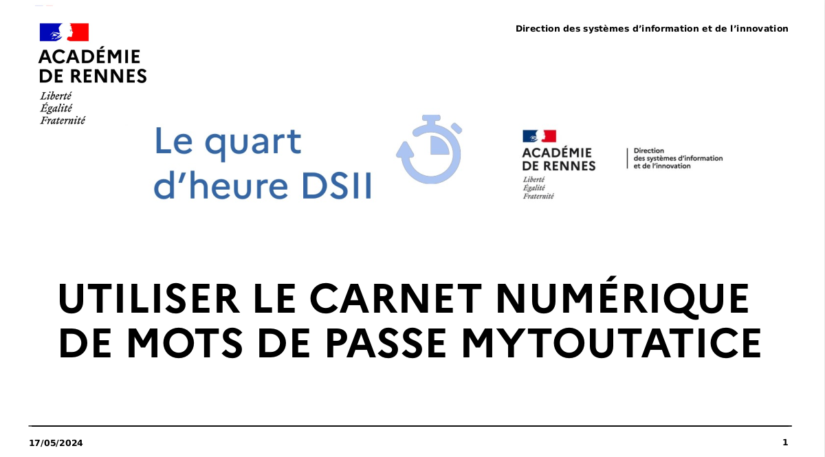 Utiliser le carnet numérique de mots de passe MyToutatice [1/4h DSII]