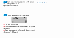 Corrigé exercices 14 et 15 p 50 - Division euclidienne