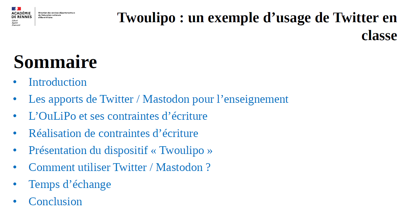 Twoulipo : un exemple d'usage de Twitter en classe - MdN