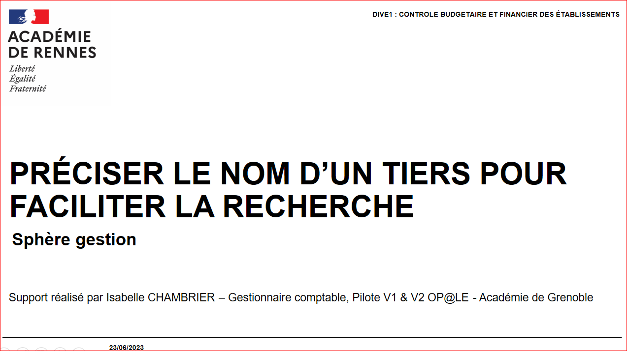 PRECISER LE NOM D'UN TIERS POUR FACILITER LES RECHERCHES