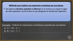 Traduire une expression numérique par une phrase