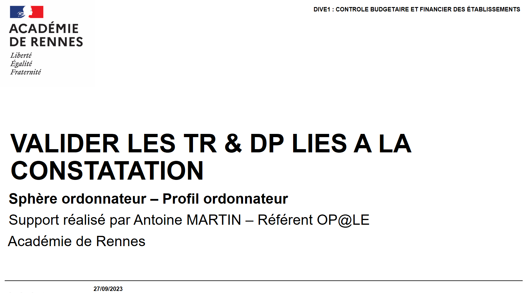 VALIDER LES TR & DP LIES A LA CONSTATATION GFE