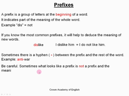 Les préfixes anglais.