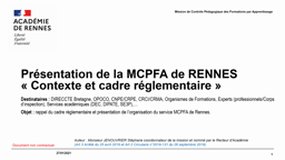 MCPFA - Contexte et cadre réglementaire