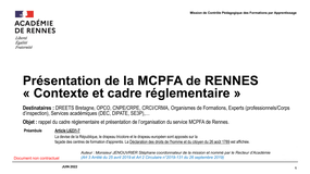 MCPFA - Contexte et cadre réglementaire